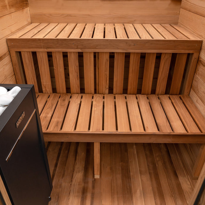 Redwood Outdoors Cabin Outdoor Sauna - 4 Person w/ Harvia Spirit Wi-Fi 8kW Heater