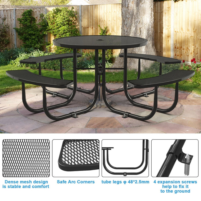 Chery Industrial 46" Metal Round Portable Picnic Table with Umbrella Hole