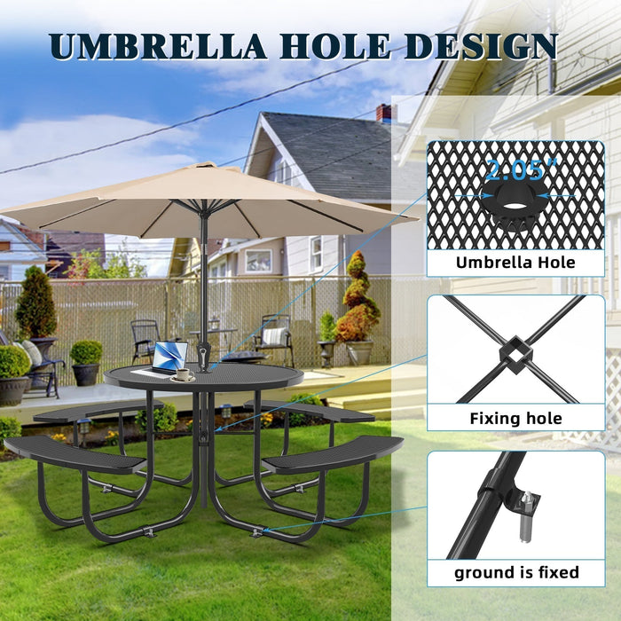 Chery Industrial 46" Metal Round Portable Picnic Table with Umbrella Hole