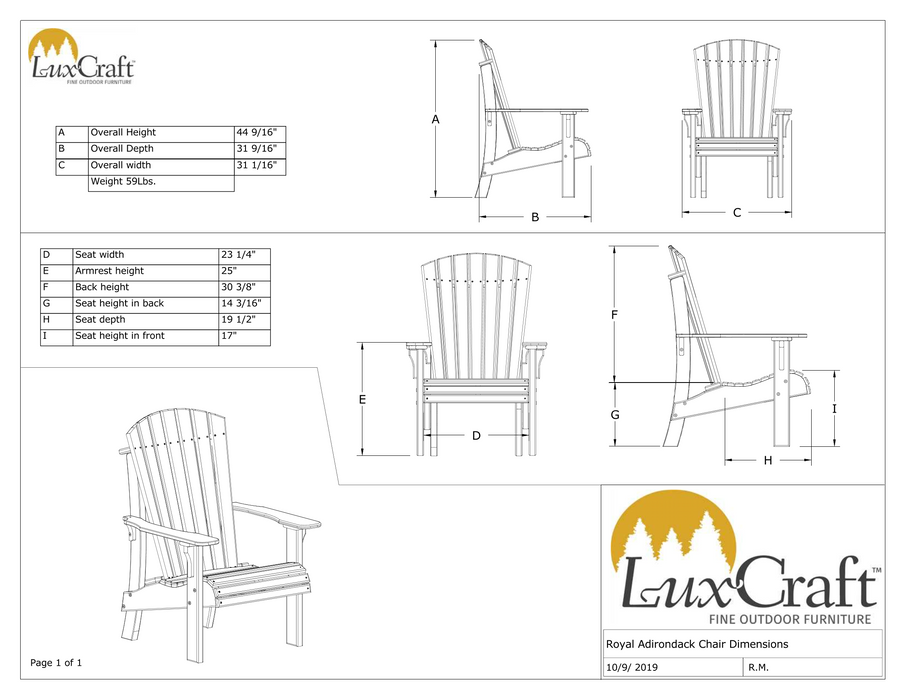 LuxCraft Recycled Plastic Royal Adirondack Chair with Elevated Seat Height