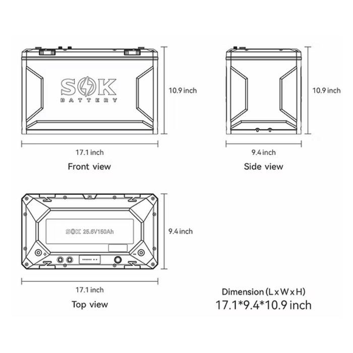 SOK Battery 24V 150AH, PLASTIC BOX, with Bluetooth, Heater PAD, Victron/NMEA 2000 Communication