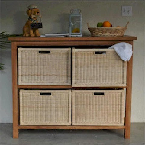 Anderson Teak Towel Console Table with 4-Wicker Baskets