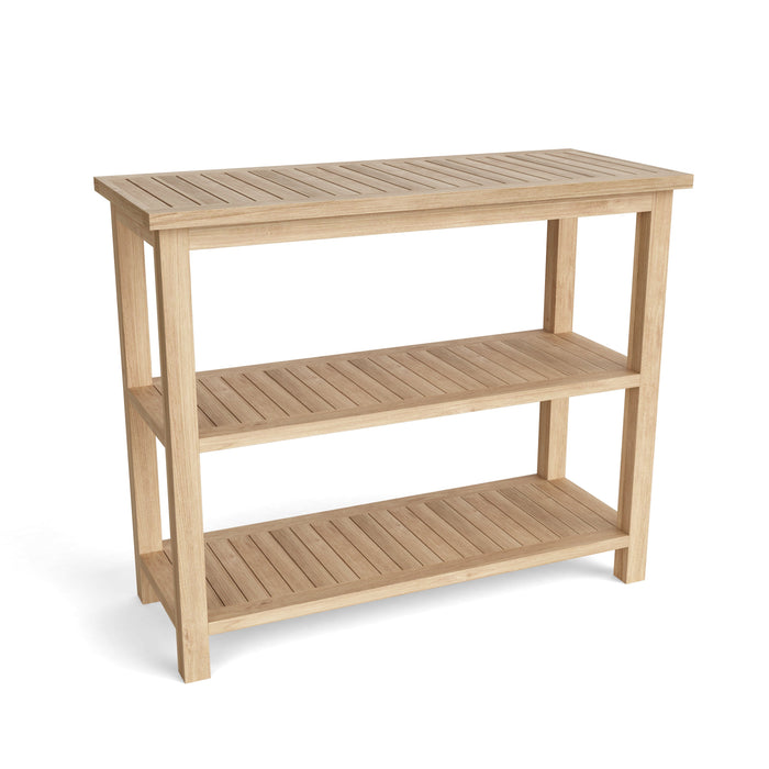 Anderson Teak Towel Console Table with 4-Wicker Baskets