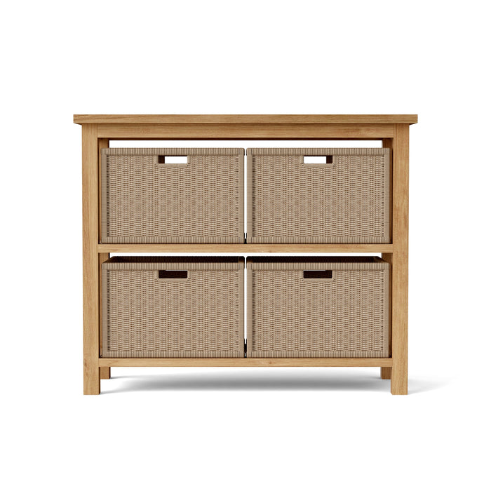 Anderson Teak Towel Console Table with 4-Wicker Baskets