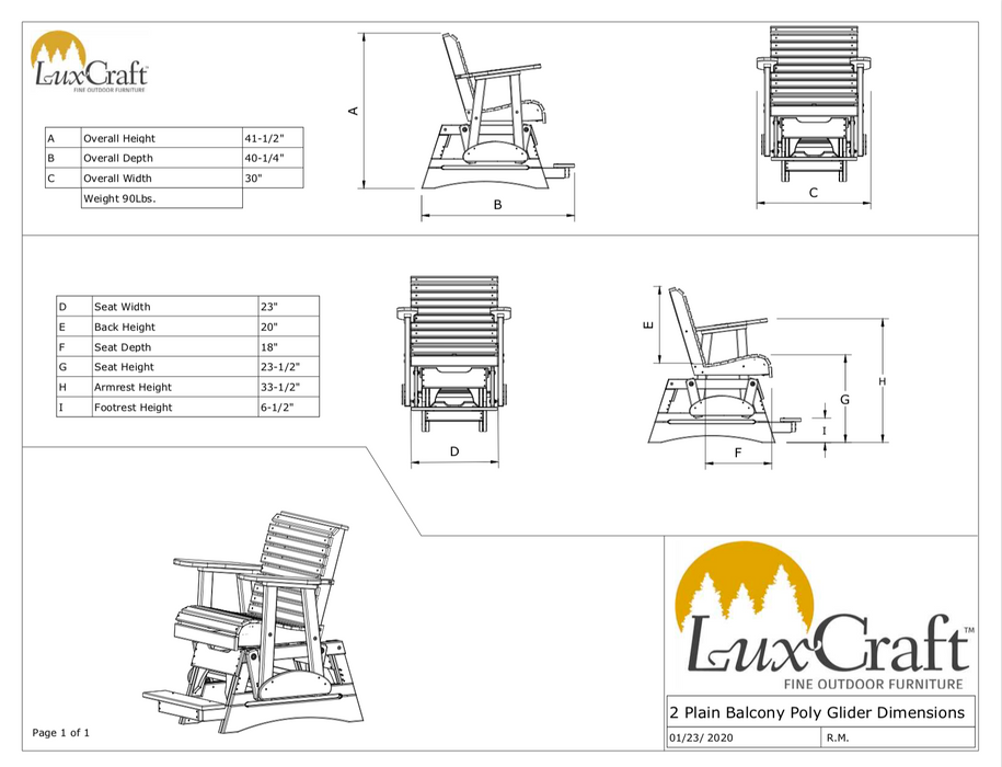 LuxCraft Recycled Plastic Counter Height 2' Plain Rollback Balcony Glider