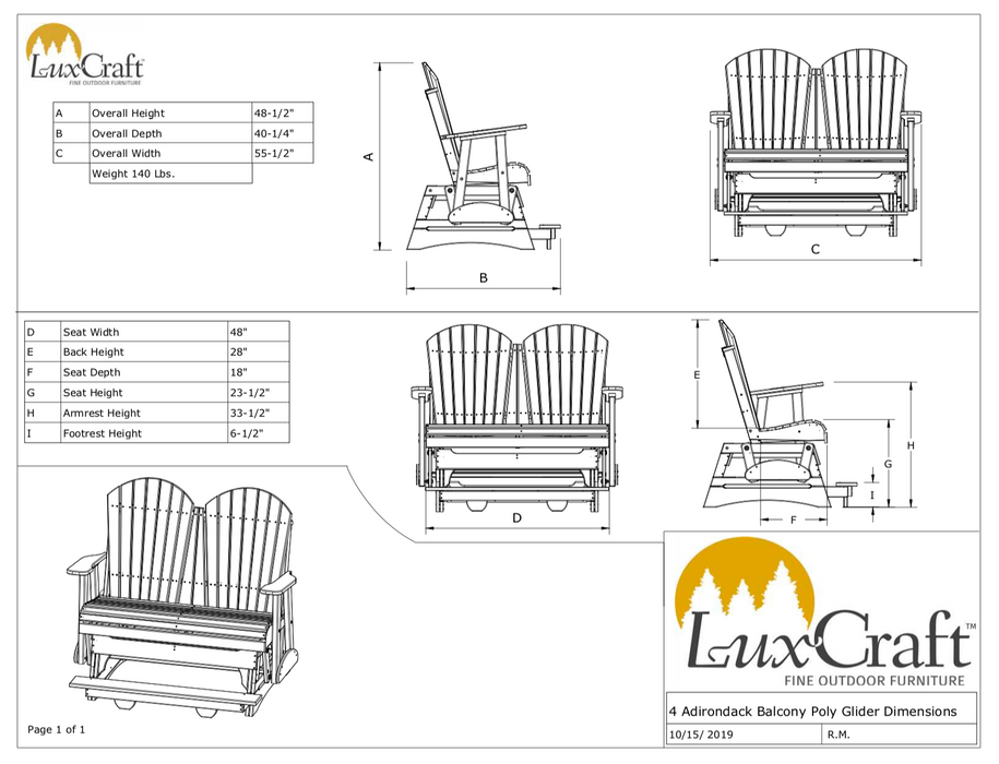 LuxCraft Recycled Plastic Counter Height 4' Adirondack Balcony Glider