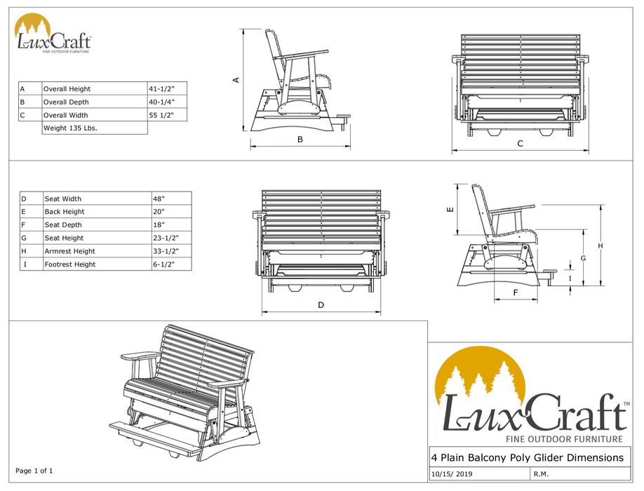 LuxCraft Recycled Plastic Counter Height 4' Plain Balcony Glider