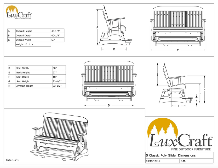 LuxCraft Counter Height Recycled Plastic 5' Classic Balcony Glider