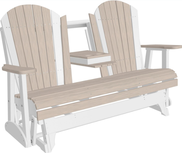 LuxCraft Recycled Plastic 5' Adirondack Glider Chair With Flip Down Center Console