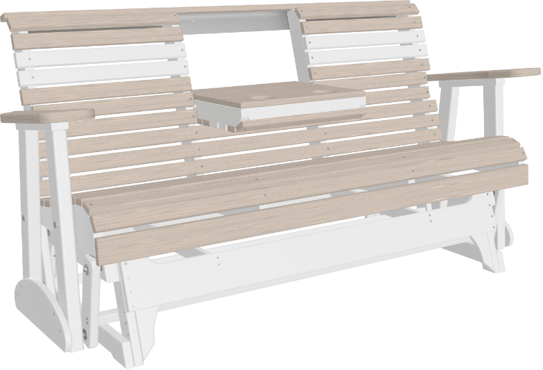 LuxCraft 5' Rollback Recycled Plastic Patio Glider with Flip Down Center Console