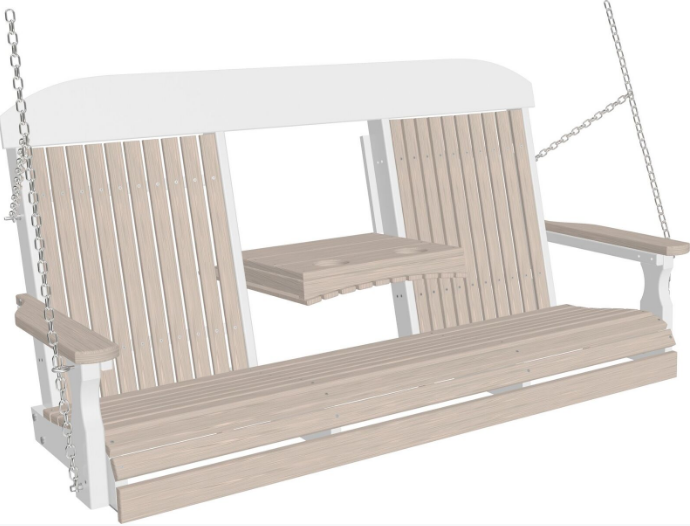 LuxCraft Classic Highback 5ft. Recycled Plastic Porch Swing with Flip Down Center Console