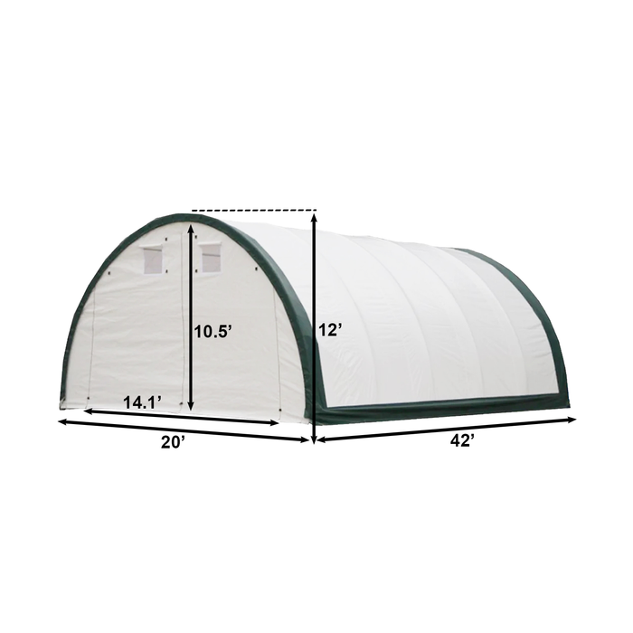 Chery Industrial Gold Mountain 20’ x 42’ x 12’ Single Truss Arch Storage Shelter – 840 sq ft Galvanized Steel Frame, 11 oz PE Canopy