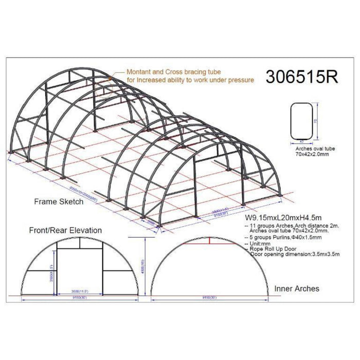Chery Industrial Single Truss Arch Storage Shelter W30'xL65'xH15'