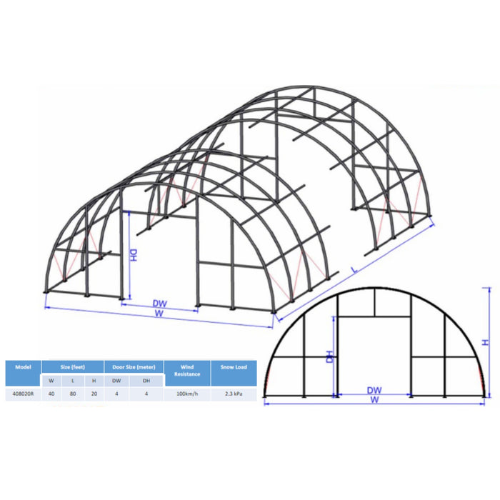 Chery Industrial Single Truss Arch Storage Shelter W40'xL80'xH20'