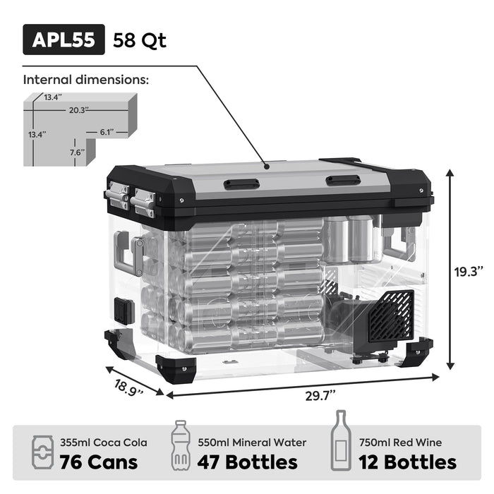 ICECO APL55-Silver Power Combo Dual Zone 12 Volt Fridge with Magnetic Battery