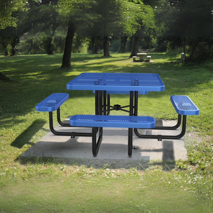 46” Square Metal Picnic Table with Umbrella Hole