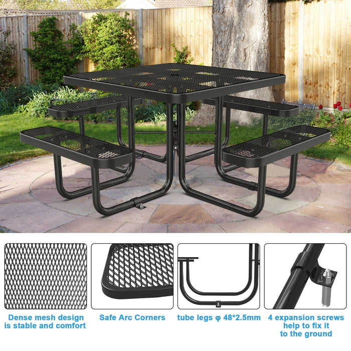 46” Square Metal Picnic Table with Umbrella Hole