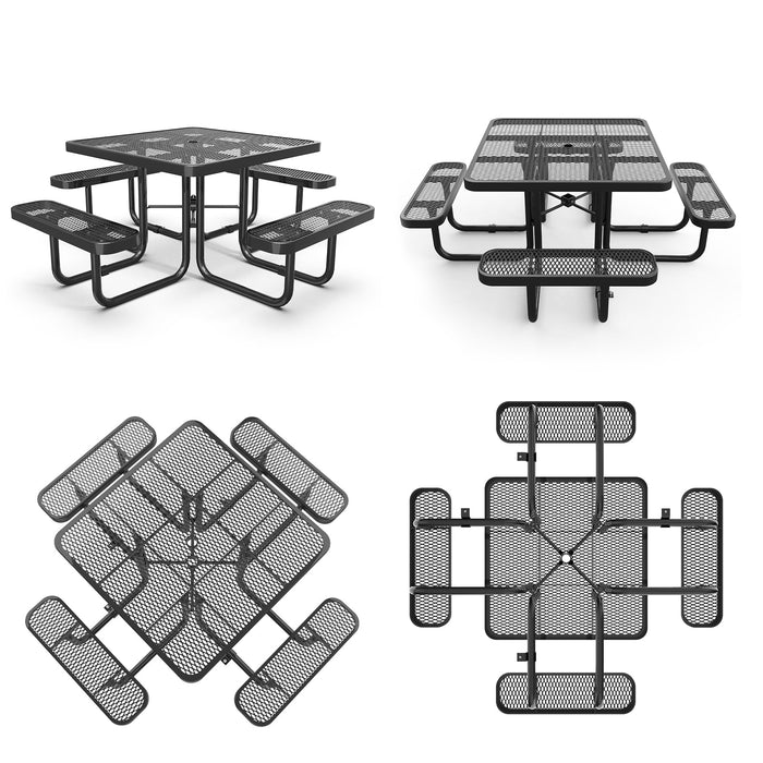 46” Square Metal Picnic Table with Umbrella Hole