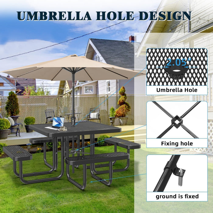 46” Square Metal Picnic Table with Umbrella Hole