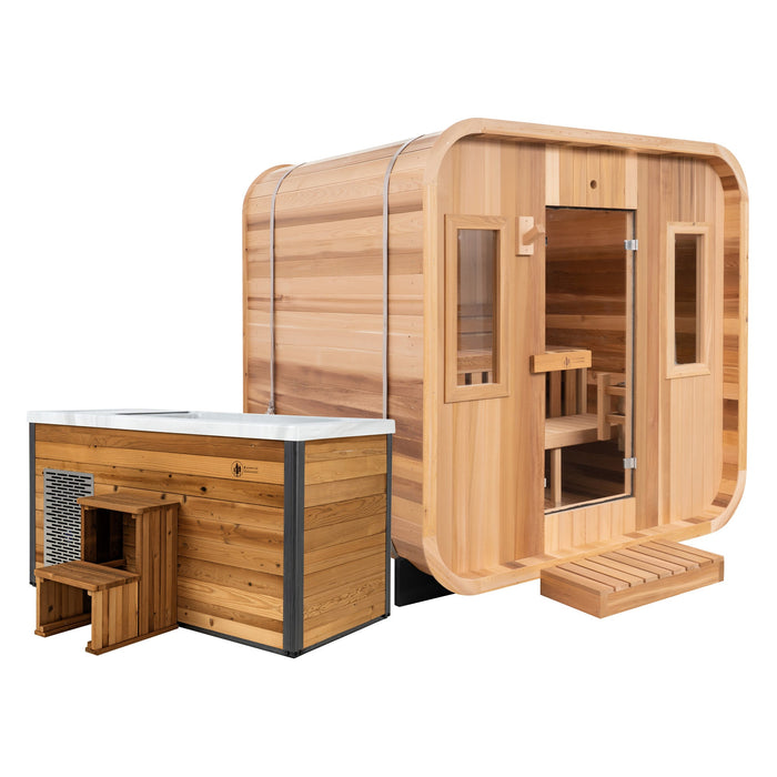Redwood Outdoors Summit Outdoor Sauna in Cedar x Denali Cold Plunge