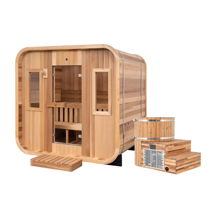 Redwood Outdoors Summit Outdoor Sauna in Cedar x Alaskan All-In-One Cold Plunge