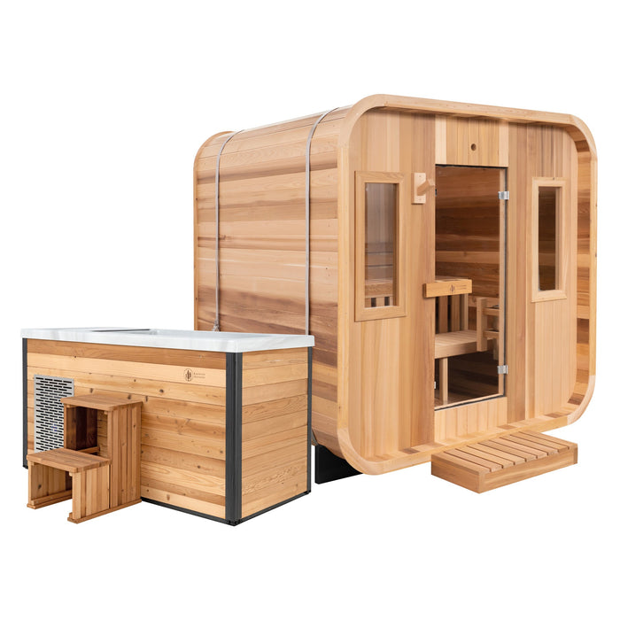 Redwood Outdoors Summit Outdoor Sauna in Cedar x Denali Cold Plunge