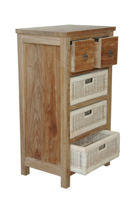 Anderson Teak Safari Occasional Table with Drawers & Rattan Baskets