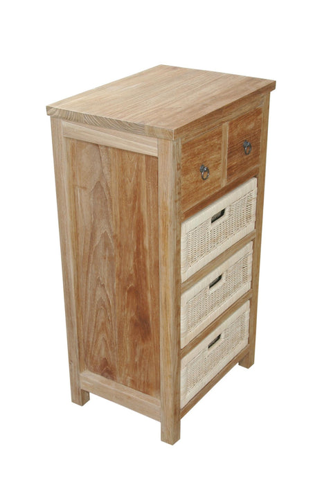 Anderson Teak Safari Occasional Table with Drawers & Rattan Baskets
