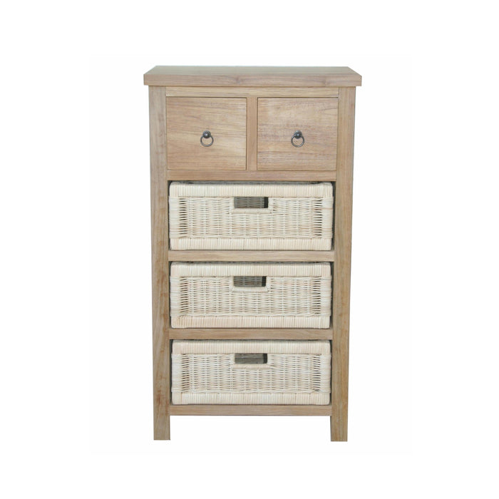Anderson Teak Safari Occasional Table with Drawers & Rattan Baskets
