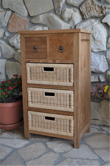 Anderson Teak Safari Occasional Table with Drawers & Rattan Baskets