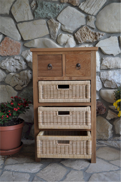 Anderson Teak Safari Occasional Table with Drawers & Rattan Baskets