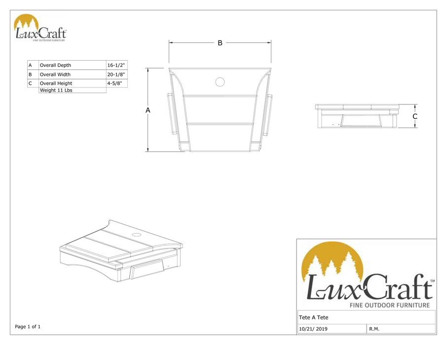 LuxCraft Recycled Plastic Balcony Chair Tete-a-Tete Connecting Table ONLY  (chairs sold separately)
