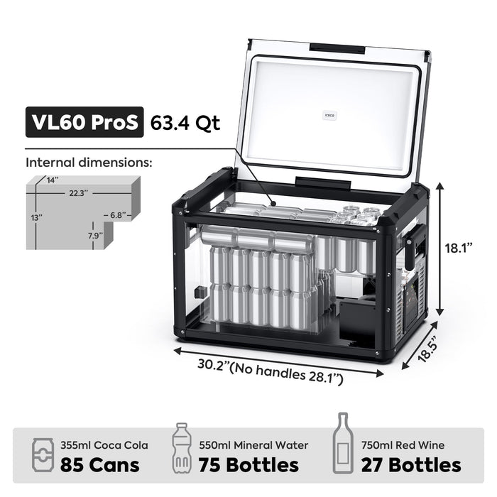ICECO 63.4QT VL60ProS Single Zone Portable Fridge Electric Cooler