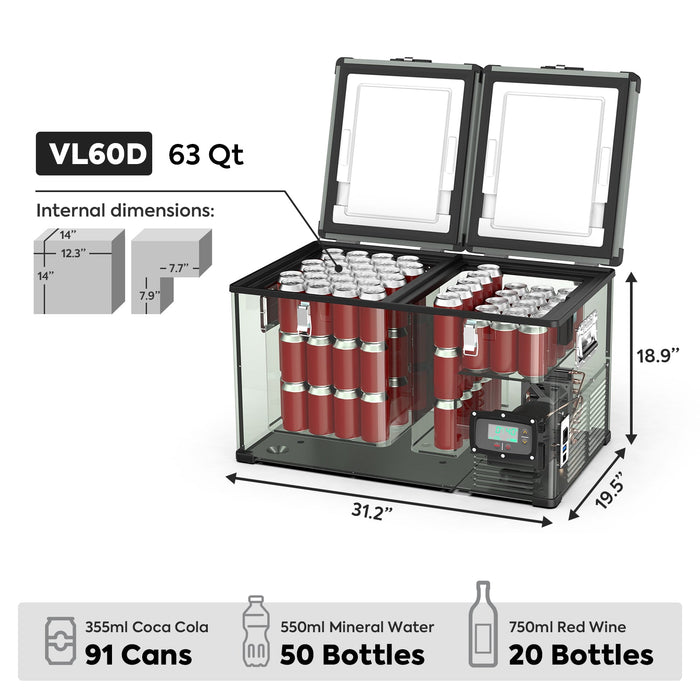 ICECO 63.4QT VL60 Dual Zone Metal Fridge Freezer with Cover