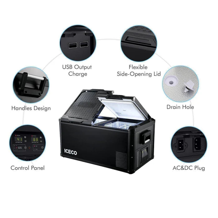 ICECO VL90ProD 95QT Dual Zone RV 12 Volt Fridge Plug in Cooler