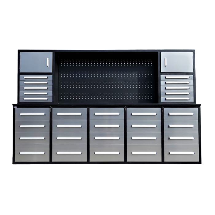 Chery Industrial Steelman 10’ Storage Cabinet with Workbench, 30 Drawers