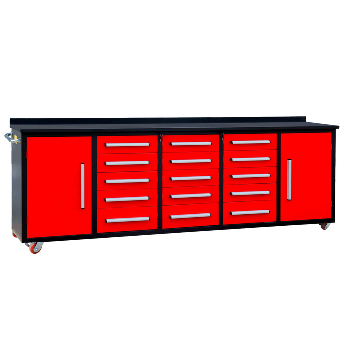 Chery Industrial 10’ Rolling Storage Workbench with 15 Drawers and Wheels