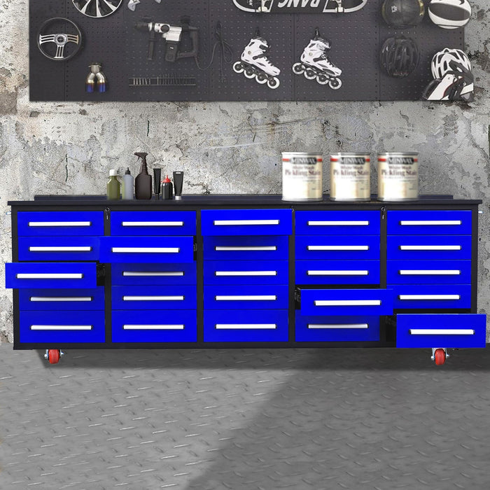 Chery Industrial 10’ Rolling Storage Workbench with 25 Drawers and Wheels