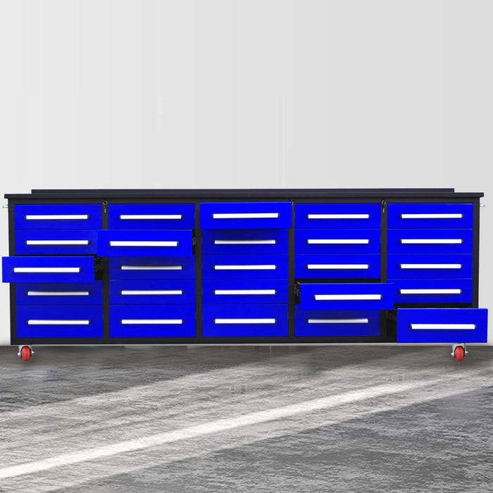 Chery Industrial 10’ Rolling Storage Workbench with 25 Drawers and Wheels