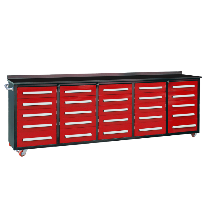 Chery Industrial 10’ Rolling Storage Workbench with 25 Drawers and Wheels