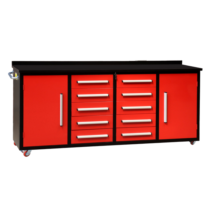 Chery Industrial 7ft 10-drawer Storage Workbench with Wheels