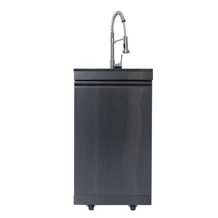 NG 85" 6-Burner 85,000 BTU Black Outdoor Kitchen Island Grill Refrigerator + Rotisserie Kit + Sink