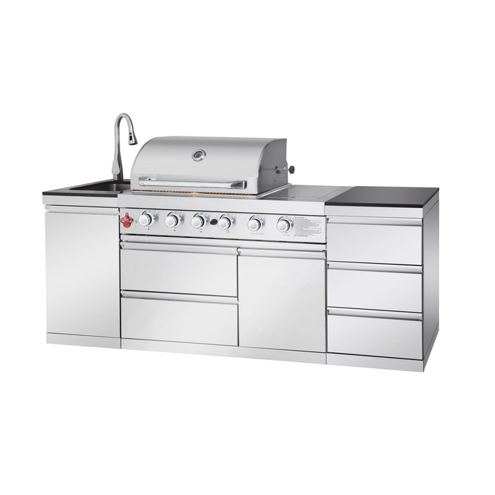 83.3" 4+1 Burner 71,500 BTU Silver Outdoor Kitchen Island Grill with Sink