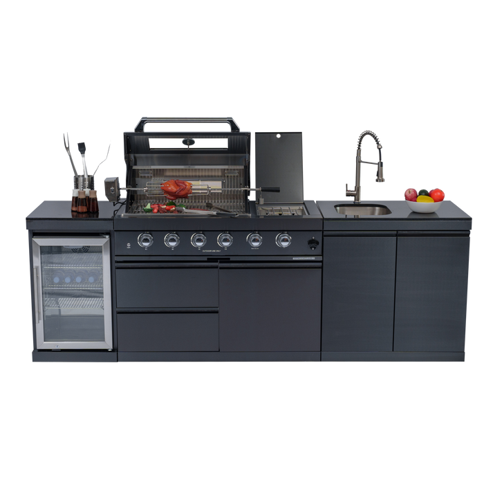 98" 4-Burner 72,000 BTU Stainless Outdoor Kitchen Island Grill with Wine Cooler & Sink