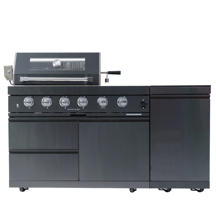 65" 4-Burner 72,000 BTU Black Outdoor Kitchen Island Grill + Side Burner + Rotisserie kit