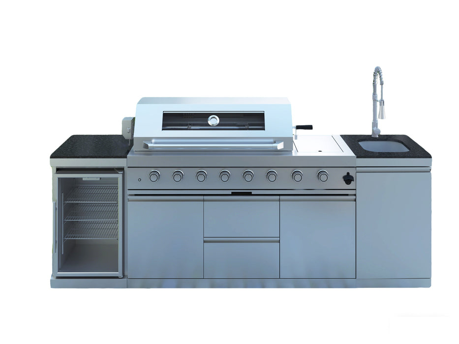 96" 6-Burner 96,000 BTU Silver Outdoor Kitchen Island Grill with Wine Cooler & Sink