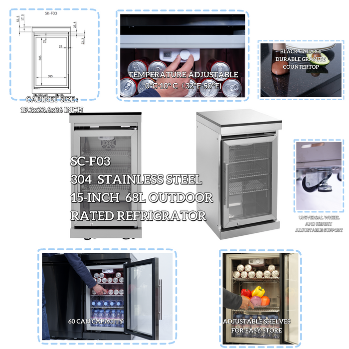 82" 6-Burner 85,000 BTU Stainless Outdoor Kitchen Island Grill with Wine Cooler, Granite Countertops & Storage Cabinets