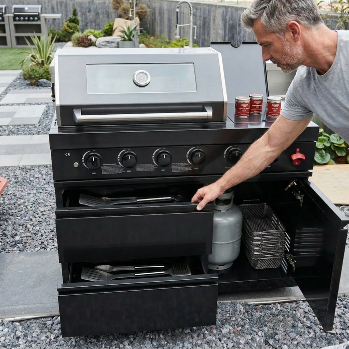 46" Black 4-Burner Outdoor Kitchen Islands Grill Side Burner