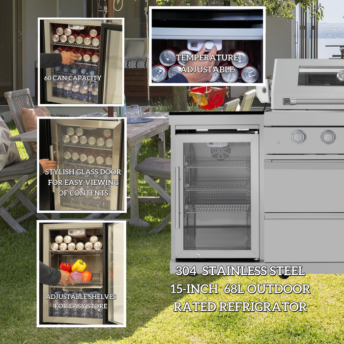 82" 6-Burner 85,000 BTU Stainless Outdoor Kitchen Island Grill with Wine Cooler, Granite Countertops & Storage Cabinets