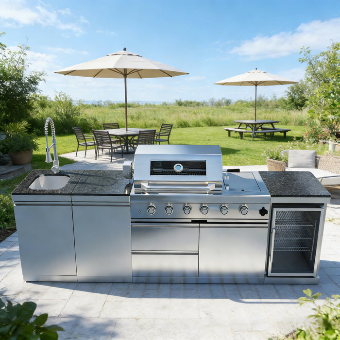 104" 4-Burner 72,000 BTU Silver Outdoor Kitchen Island Grill  with Storage Cabinets & Drawers